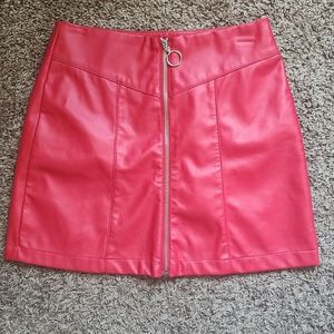 Red faux leather skirt